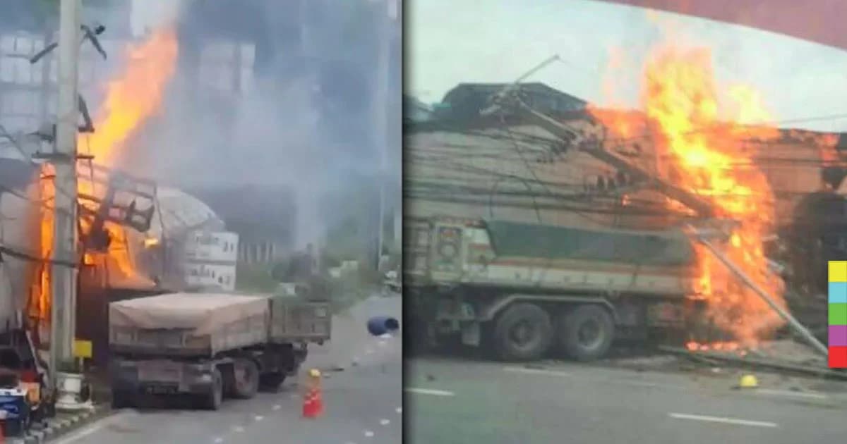 รถพ่วง เสยท้ายรถบริษัทรับเหมาการไฟฟ้า ไฟลุกท่วม ดับ 5 เจ็บ 3 ราย