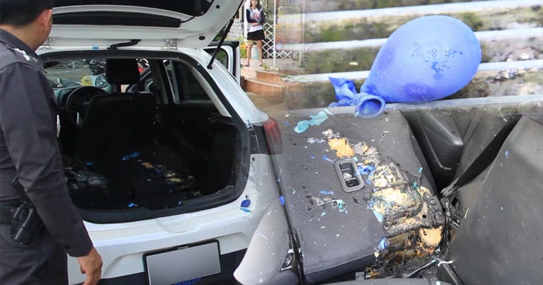 ลูกโป่งสวรรค์อัดแก๊สระเบิด จนรถไฟไหม้ – กระจกแตก ขณะนำส่งลูกค้า