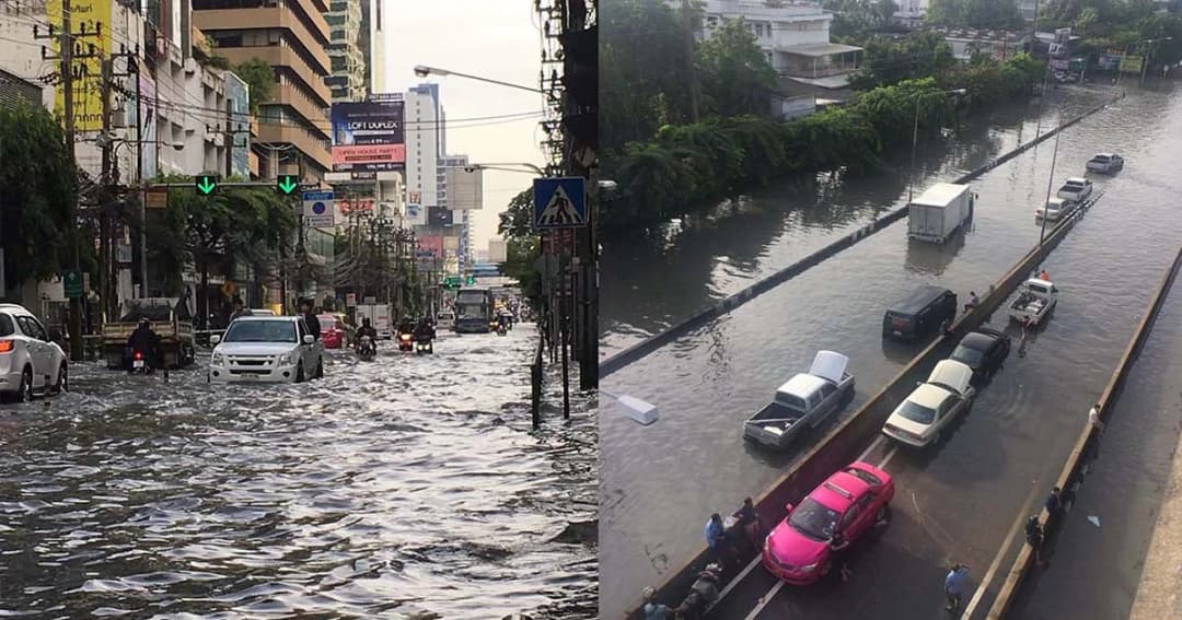 ฝนถล่มกรุง ! แยกรัชดา-ลาดพร้าว น้ำท่วมหนัก รถเล็กไม่สามารถสัญจรได้