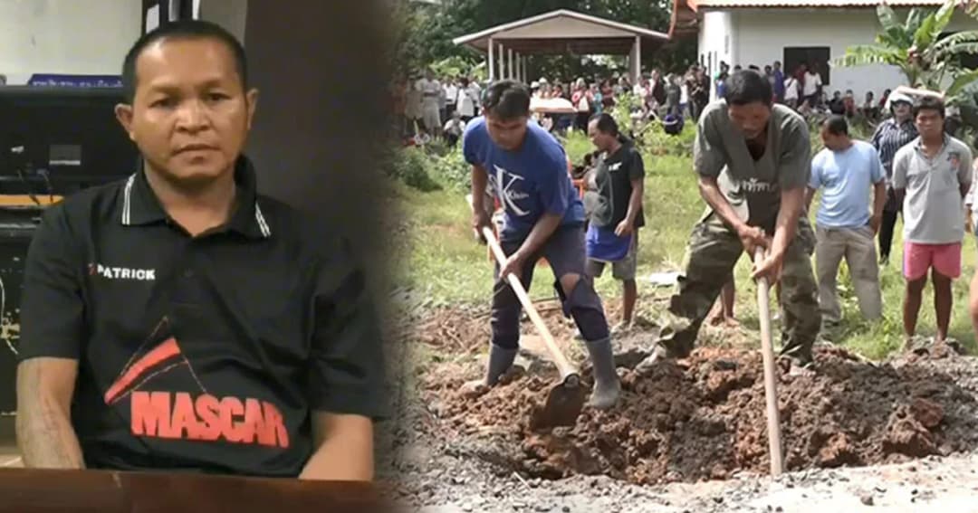 รวบแล้ว ! พระใช้ขวานกระหน่ำฟันหนุ่มใหญ่ ก่อนขุดหลุมฝัง โบกปูนทับในวัด