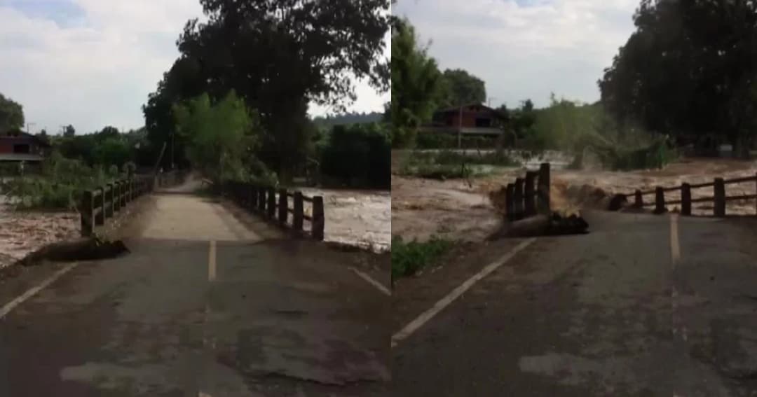 นาทีระทึก ! น้ำป่าซัดสะพานเชื่อมสองอำเภอขาด หายไปต่อหน้าต่อตา