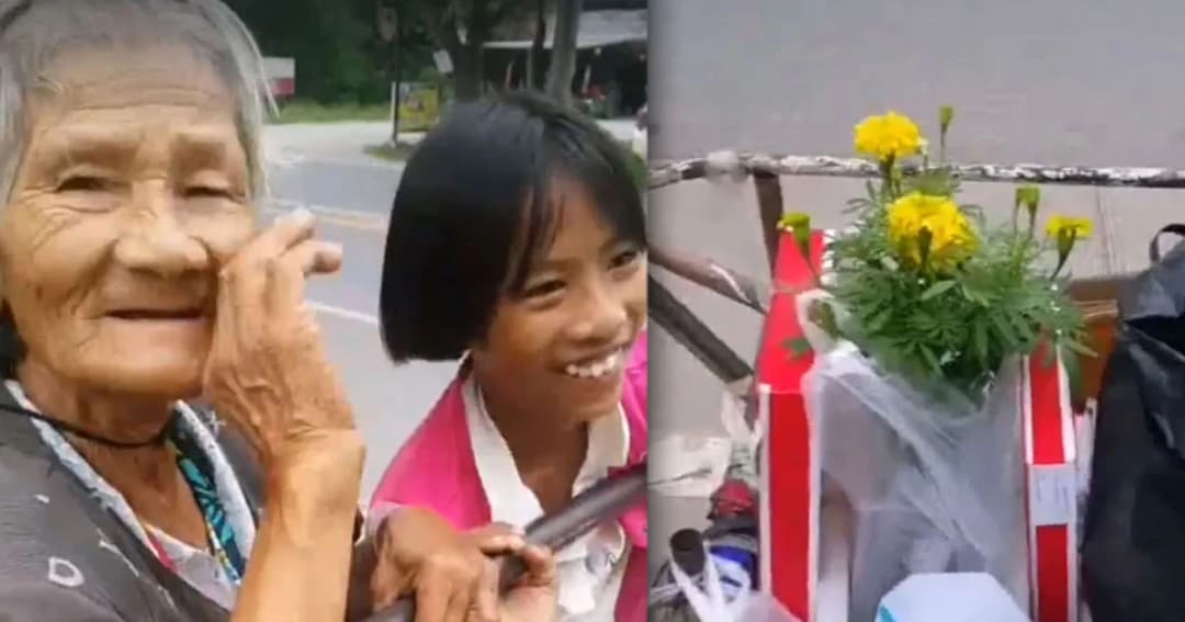 คุณยายเก็บของเก่าขาย ได้เงิน 100 บาท ซื้อต้นดาวเรือง 35 บาท เผย คิดถึงพ่อหลวง