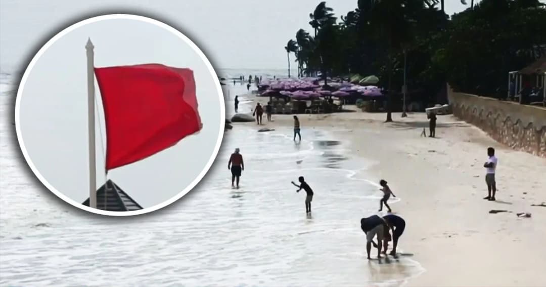 ‘หาดหัวหิน’ ขึ้นธงแดง หลังคลื่นลมแรง ขยะยังถูกซัดเข้าฝั่ง แต่ปริมาณน้อยลง