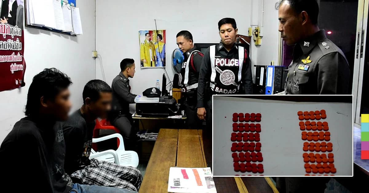 รวบ 2 หนุ่มเมาแอ๋ ซุกยาบ้าในรถ อ้างหาเงินเลี้ยงลูก 4 คน !