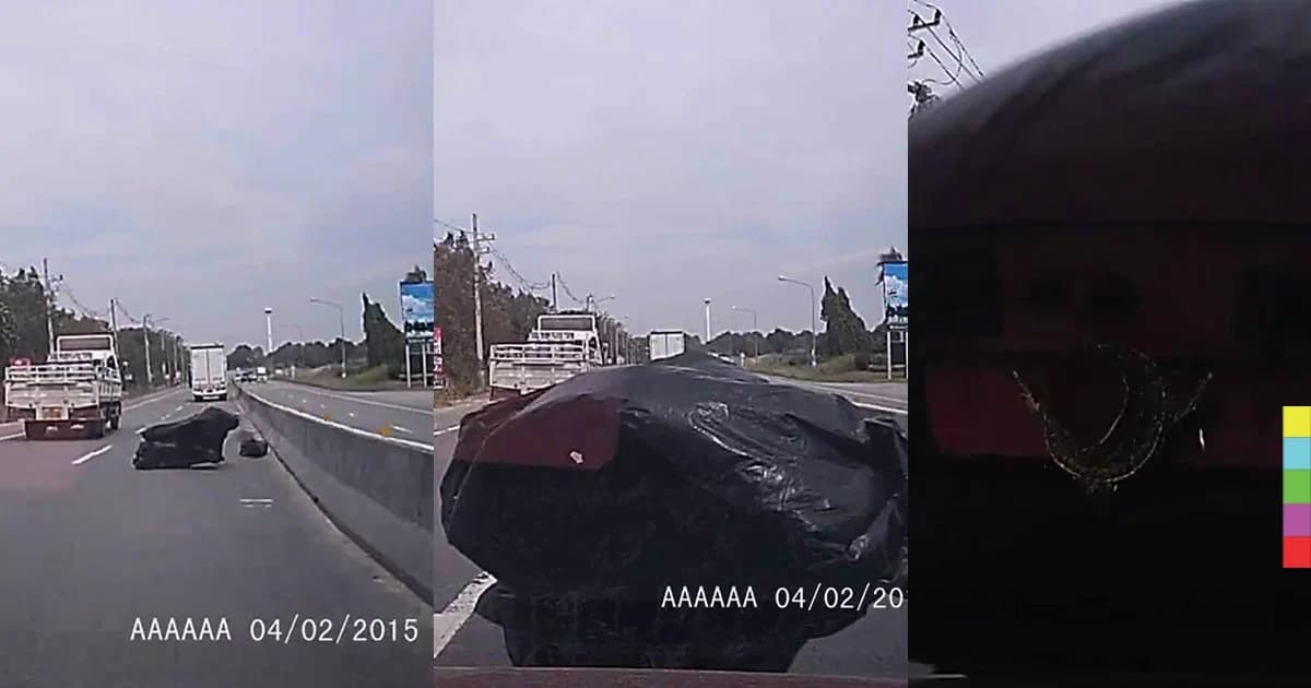 เกือบไม่รอด! ขับรถเจอถุงดำปลิวปิดกระจกหน้ารถมืดสนิท