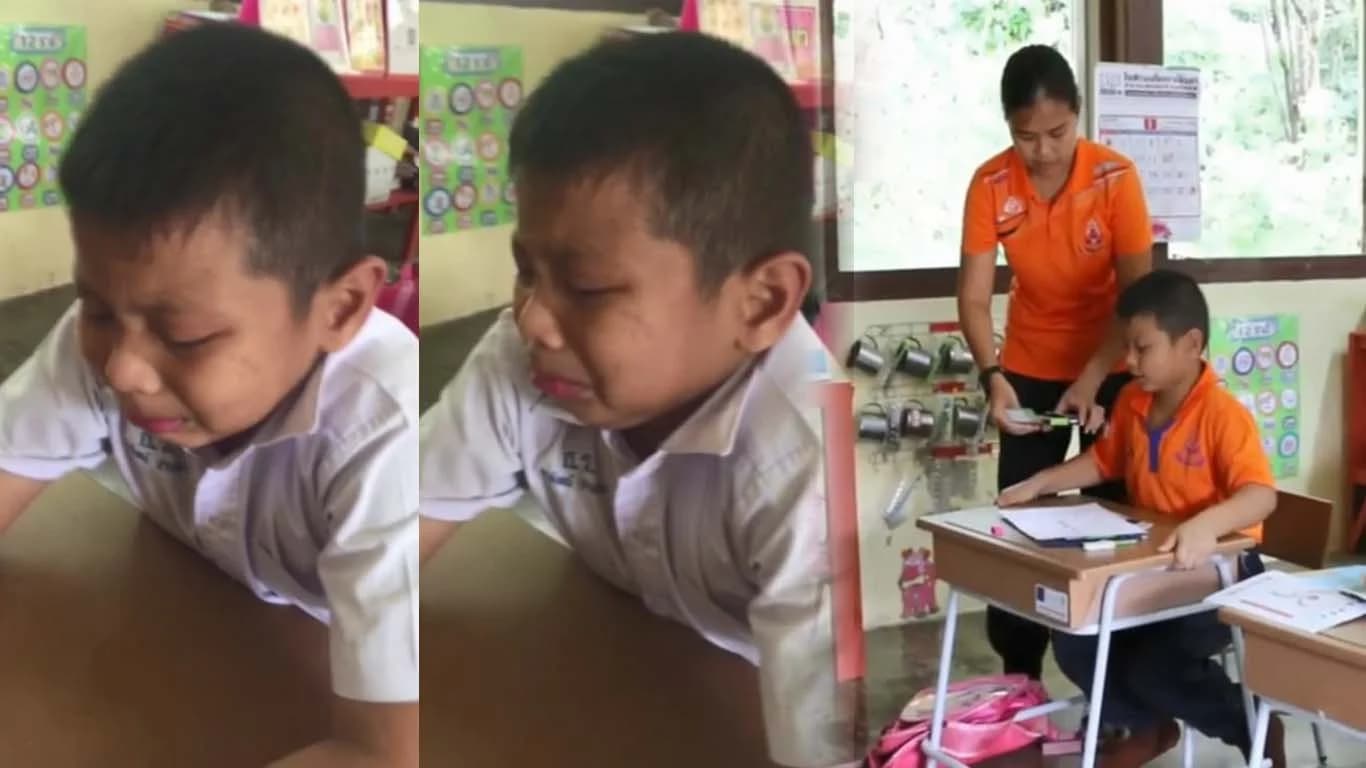 เสียใจพี่ตูนไม่มา ! “น้องเหน่ง” เด็กน้อย ป.6 นั่งสะอื้น เพราะรักอยากไปเจอ เอาน้ำให้ “พี่ตูน”