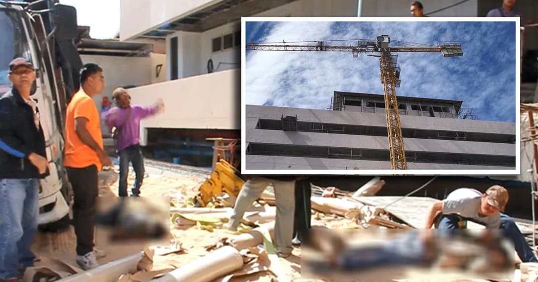 เครนยกอุปกรณ์ก่อสร้าง ลวดสลิงขาด ! คนงานร่วงร่างกระแทกพื้น ดับ 2 เจ็บ 1