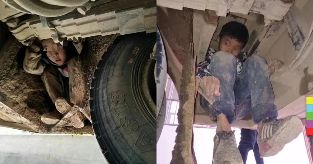เด็กยากจนชาวจีน แอบโดยสารใต้ท้องรถ หวังเดินทางไปหาพ่อแม่ที่อยู่ห่างไกล