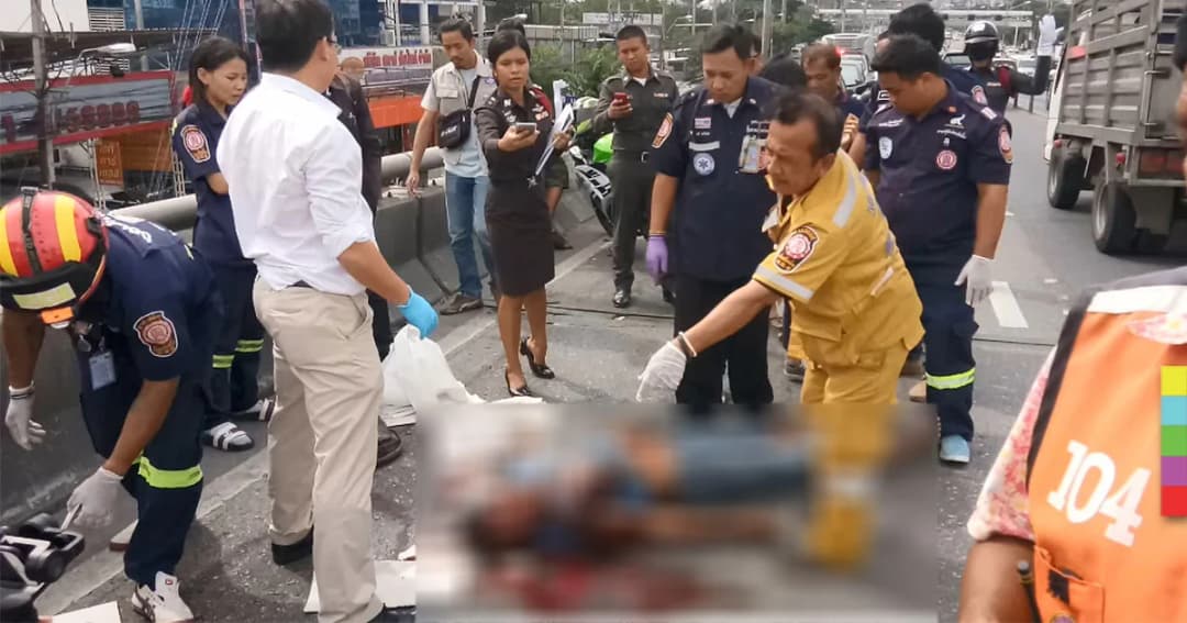 หนุ่มวัย 42 ปี ขี่ จยย.ชนขอบสะพานข้ามแยกแคราย กะโหลกเเตก ดับคาที่