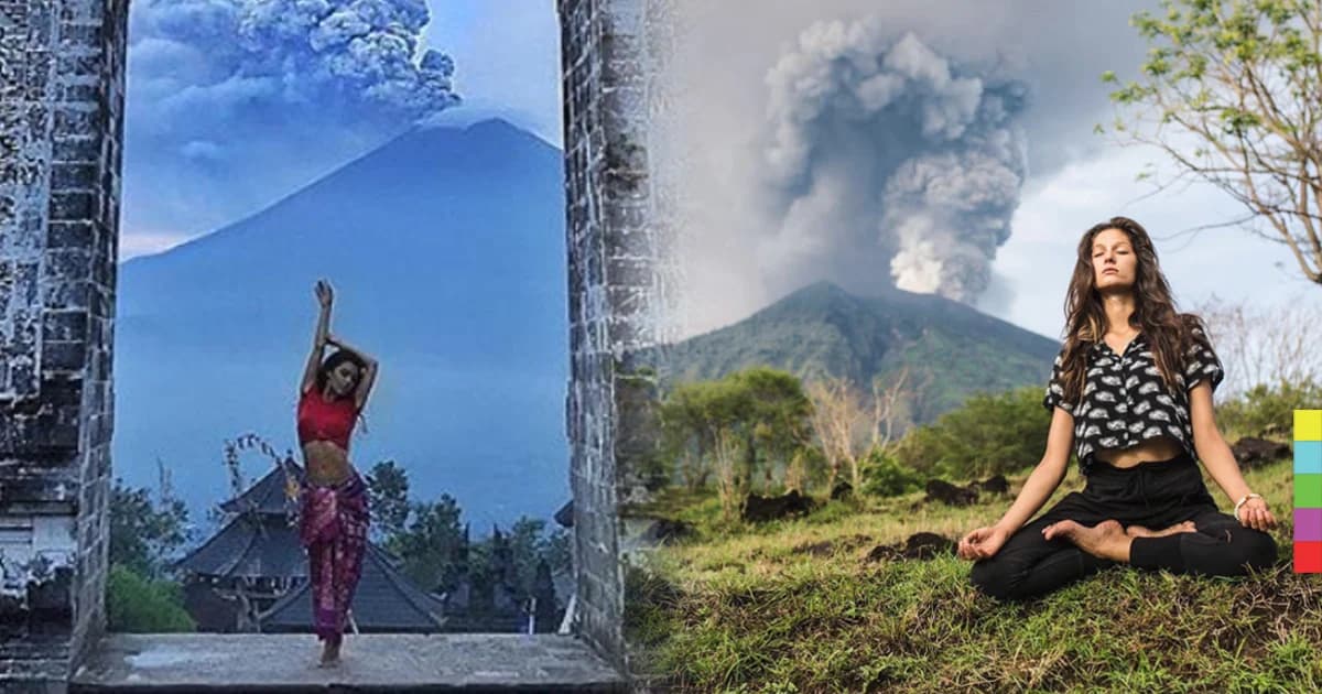 นักท่องเที่ยวไม่หนี! ขอเสี่ยงตายถ่ายภาพคู่ ภูเขาไฟอากุงปะทุใหญ่