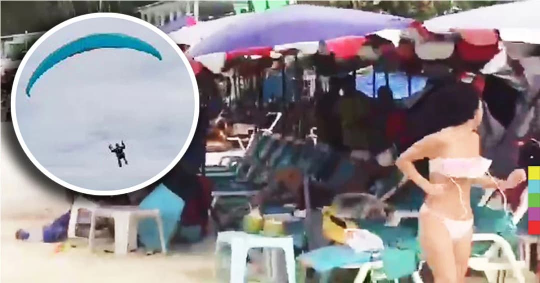 ชาวต่างชาติเล่น ‘พาราไกลดิ้ง’ ตกใส่เตียงริมหาด ! นทท.หนีกระเจิง