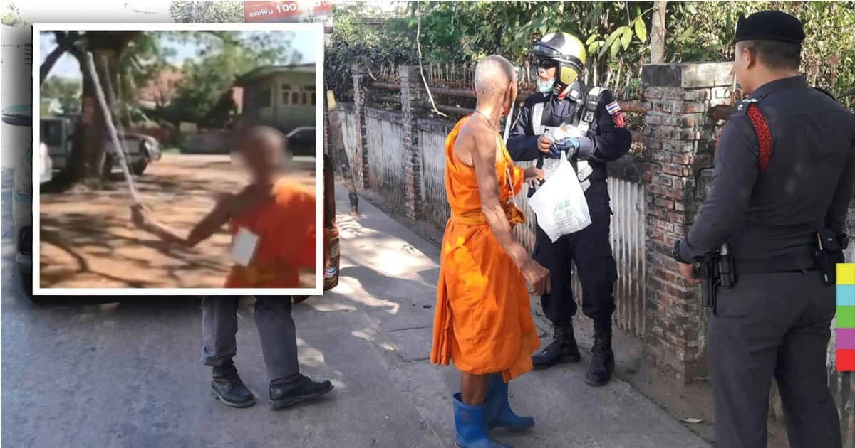 รวบเเล้ว ! พระทุบรถชาวบ้าน ตร.นำส่ง รพ. เผย มีอาการทางประสาท