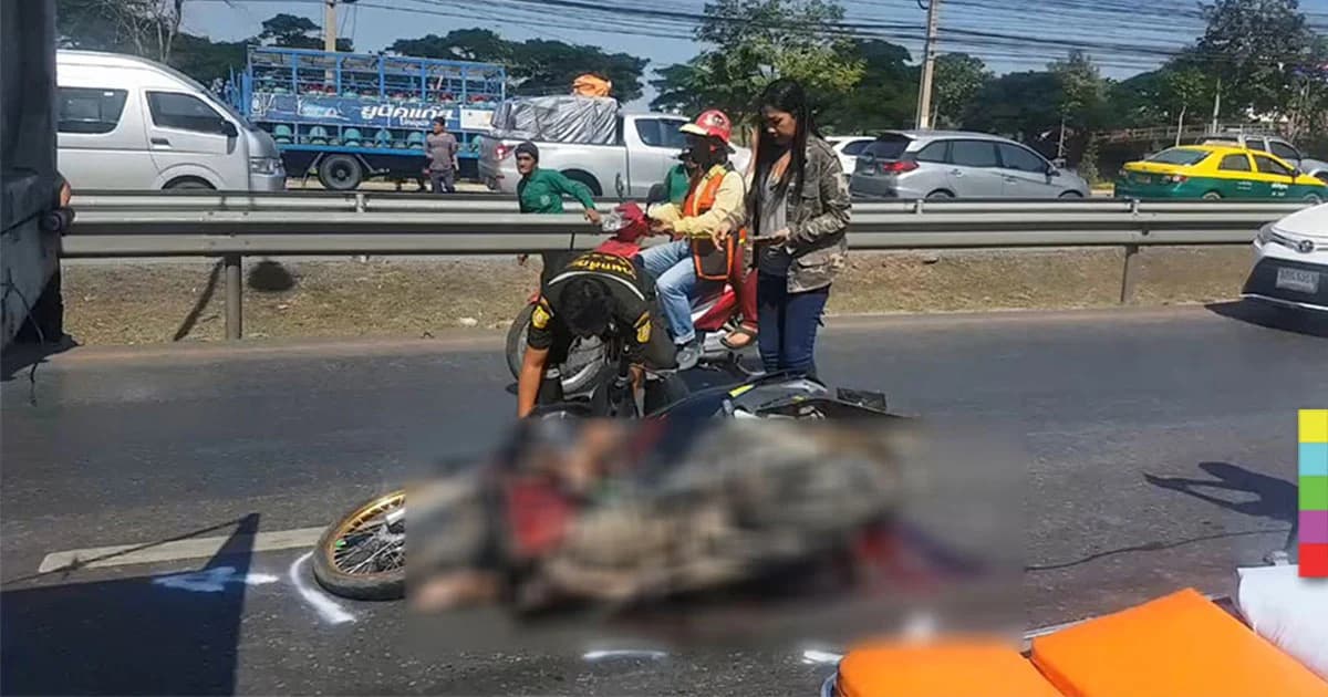 โจ๋นิรนาม ซิ่ง จยย.ชนท้ายรถบรรทุก ดับสยองกลางถนน