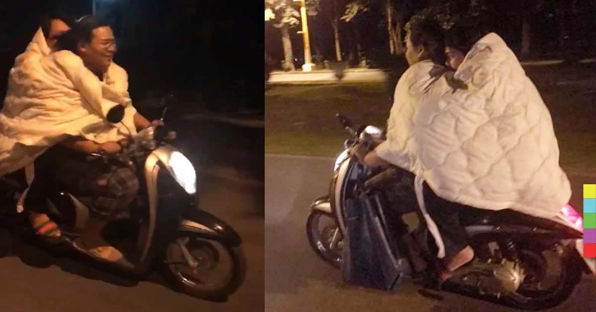 สองนศ. ขี่จยย. ห่มผ้าประชดหนาวเชียงใหม่ ชาวเน็ตเตือนระวังอุบัติเหตุ