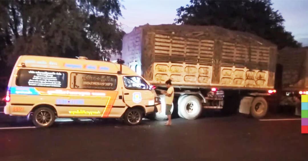 รถกู้ภัย ชนท้ายรถพ่วง 18 ล้อ สาหัส 1 ! เหตุ คนขับเกิดอาการวูบ