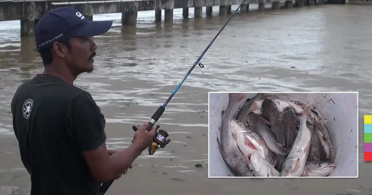 ชาวสงขลา ‘แห่ตกปลา’ หลังระดับน้ำสูงขึ้นเกือบถึงถนน