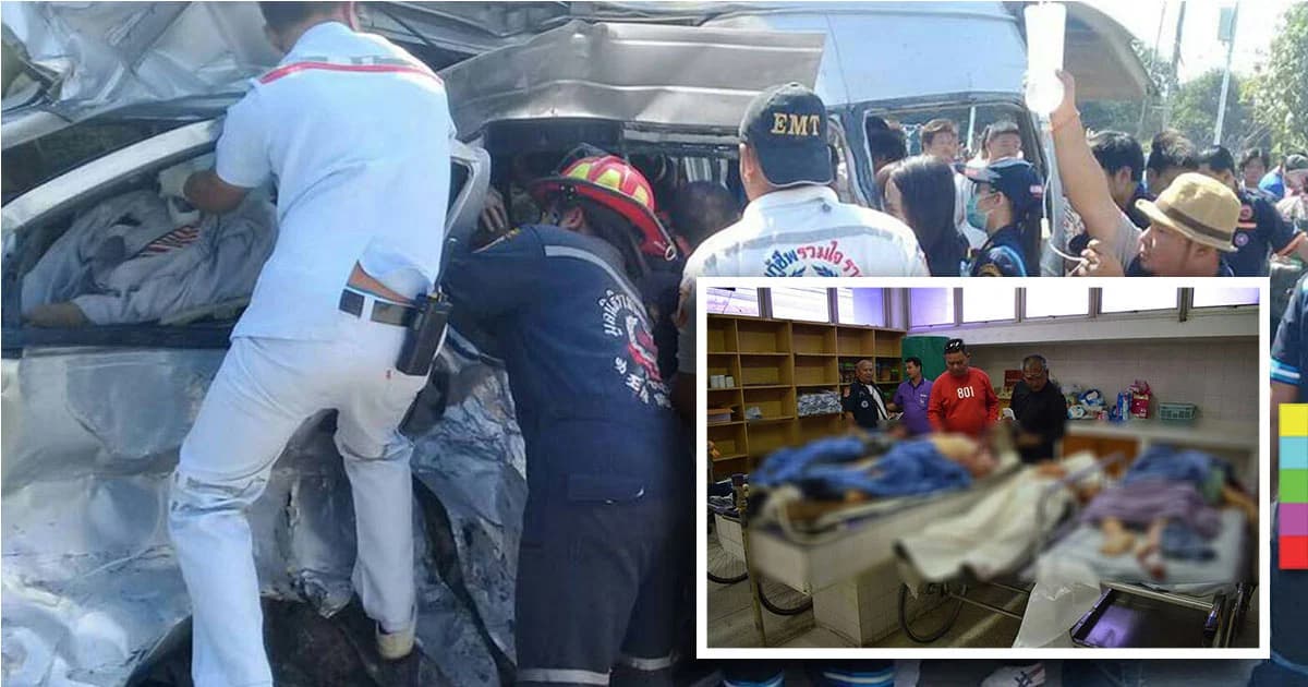 รถบรรทุก 10 ล้อ ชนกับรถตู้ ดับ 5 เจ็บ 5