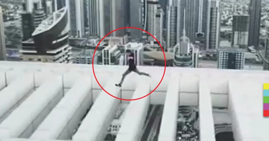 คลิปหวาดเสียว! หนุ่มอังกฤษกระโดดบนยอดตึกระฟ้าในดูไบ