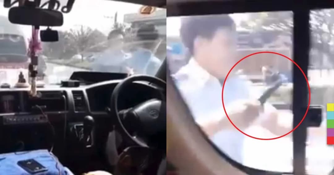 รถตู้ขับปาดหน้ากันไปมา ไม่พอใจ คว้ามีดไล่แทงกลางถนน