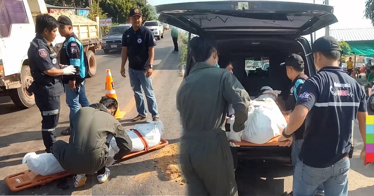 2 สามีภรรยา ขี่ จยย.ซ้อน 4 พาลูกไปหาหมอ ชนท้ายสิบล้อ ดับ 2 เจ็บ 2