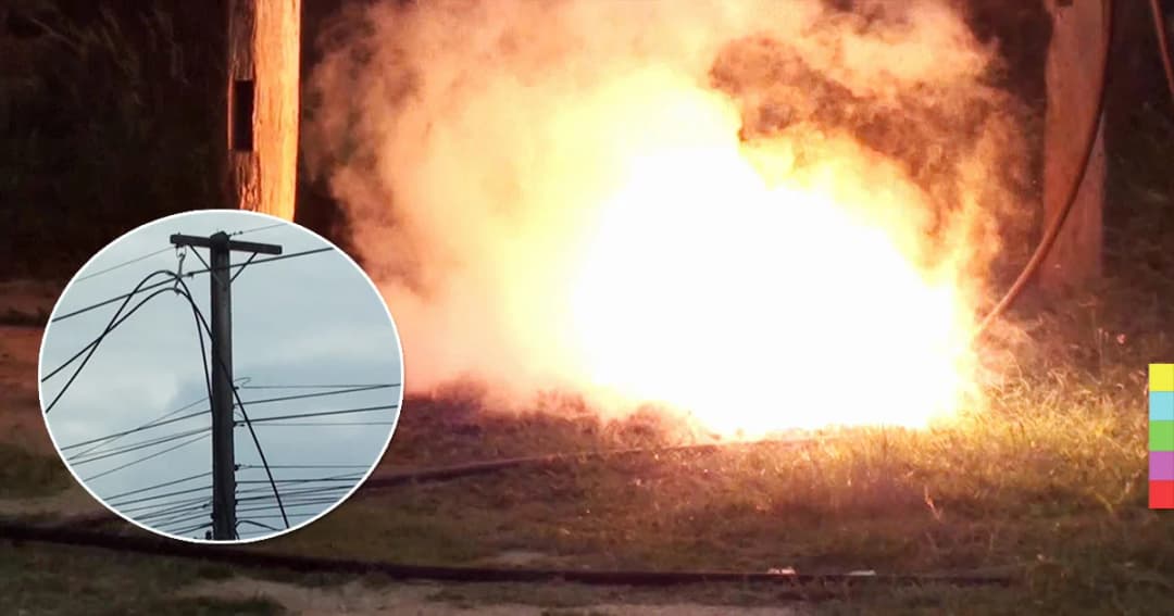 อันตราย ! ไฟช็อตไหม้ ‘สายไฟแรงสูง’ ขาด จนท.เร่งตัดไฟ