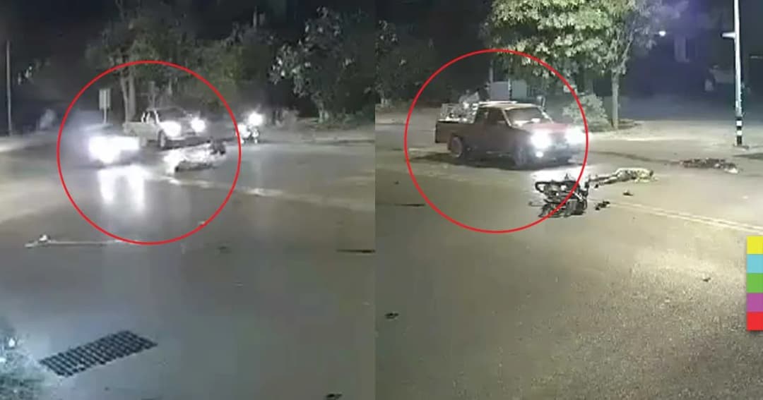 ระทึก! จยย.ชนกันยับ โดนกระบะเหยียบซ้ำ แล้วซิ่งหนี