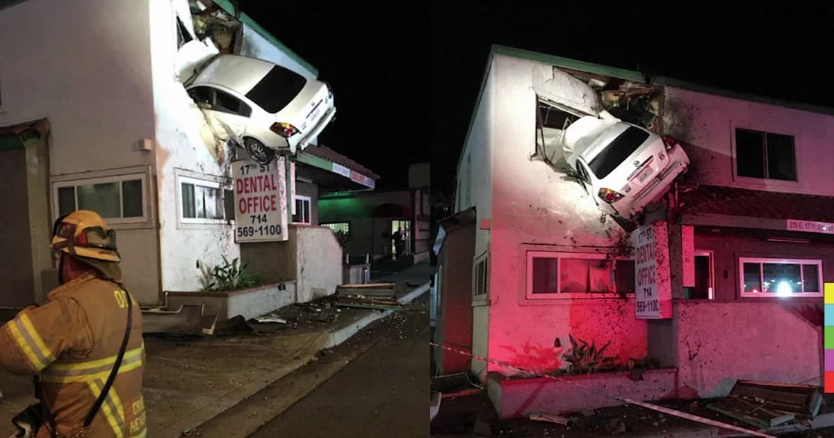 ชาวมะกันซิ่งรถ เหินขึ้นไปปักบนชั้น 2 คาดเมายา