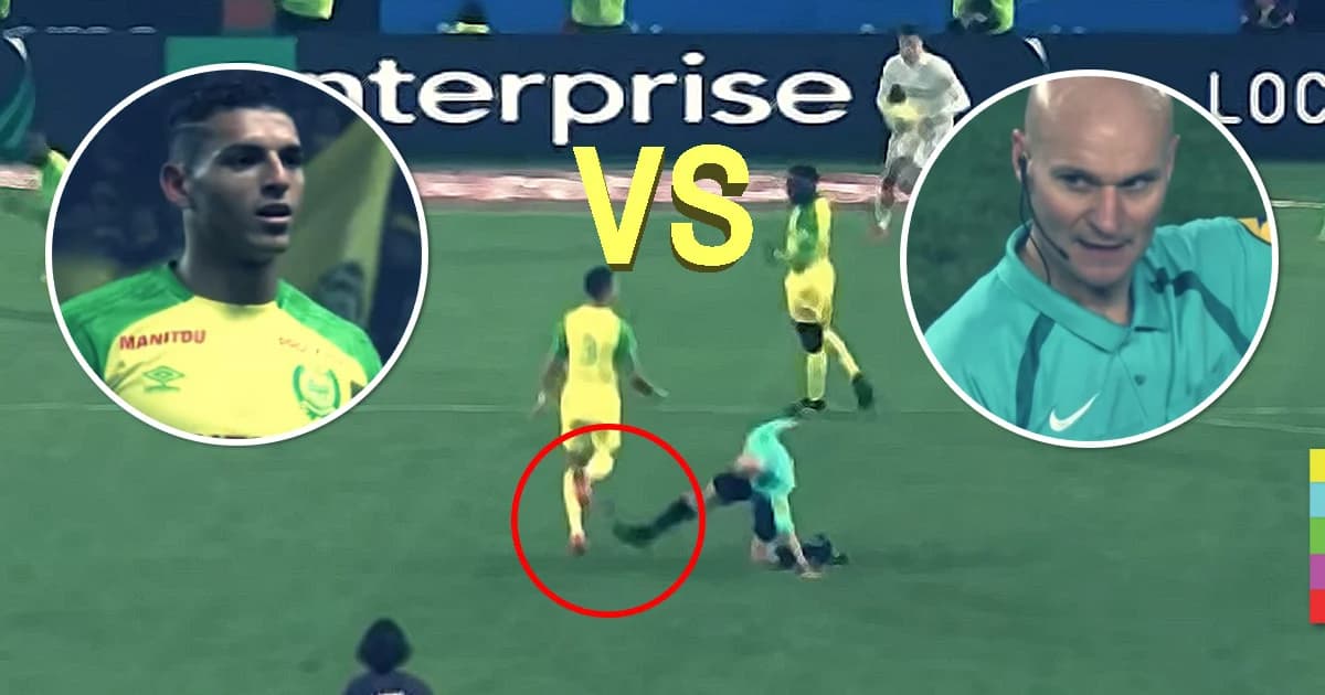 นักบอลงง ! โดนเตะคืน-แจกแดง หลังชนผู้ตัดสินล้มแบบไม่ตั้งใจ