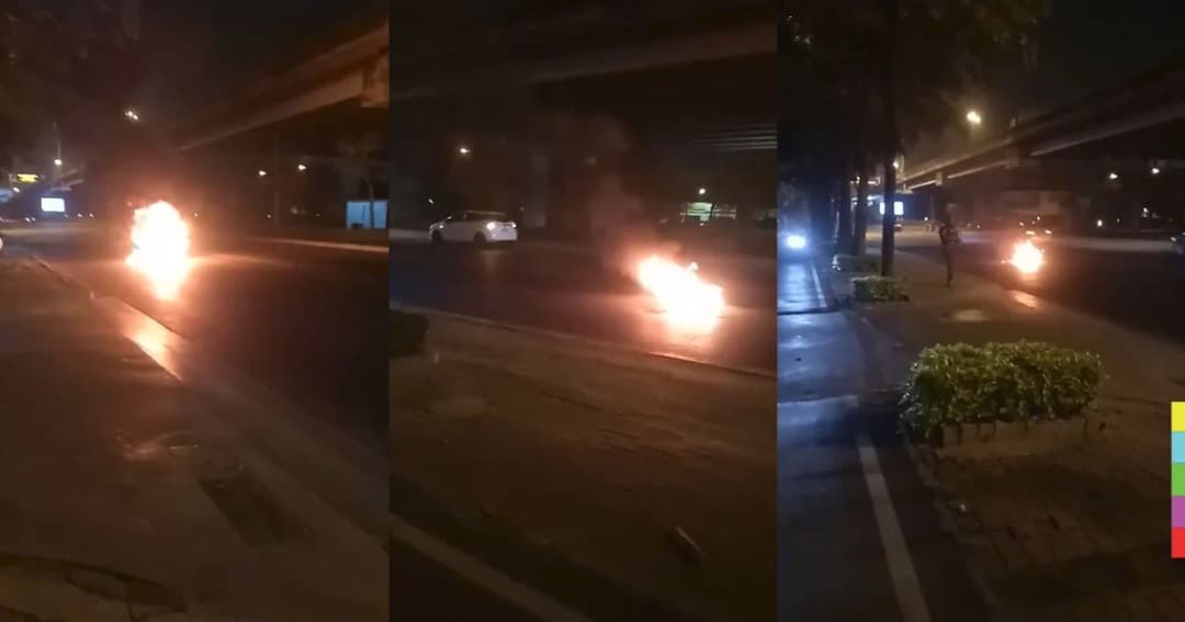 เก๋งปาดหน้าจยย. ล้มไฟท่วม ก่อนขับหนีลอยนวล