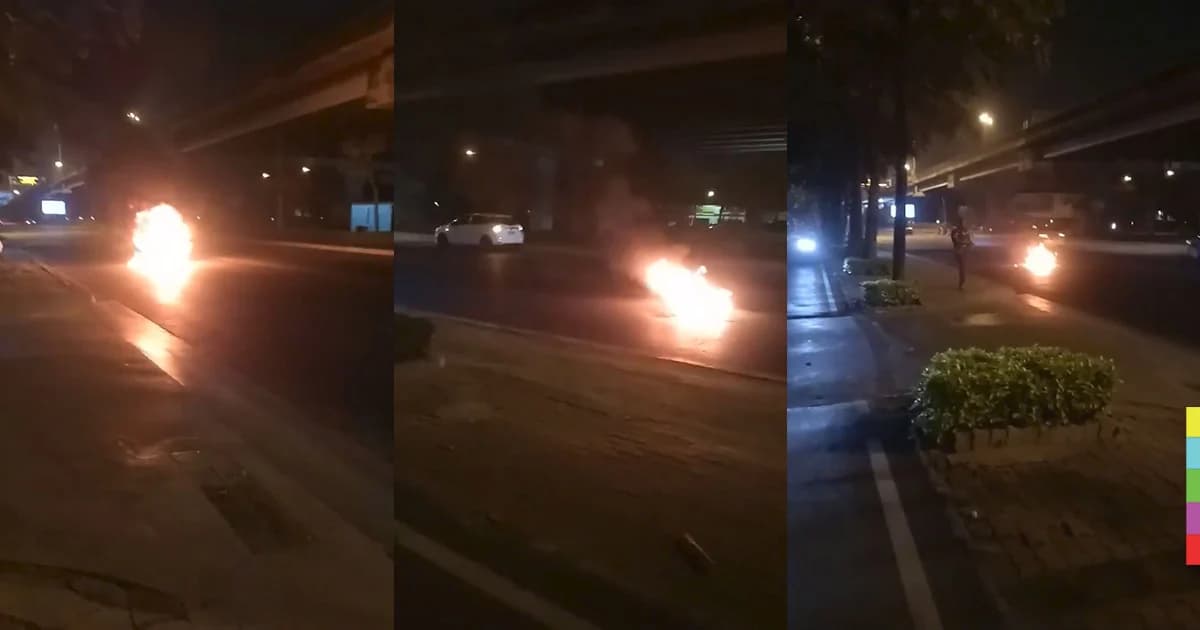 เก๋งปาดหน้าจยย. ล้มไฟท่วม ก่อนขับหนีลอยนวล