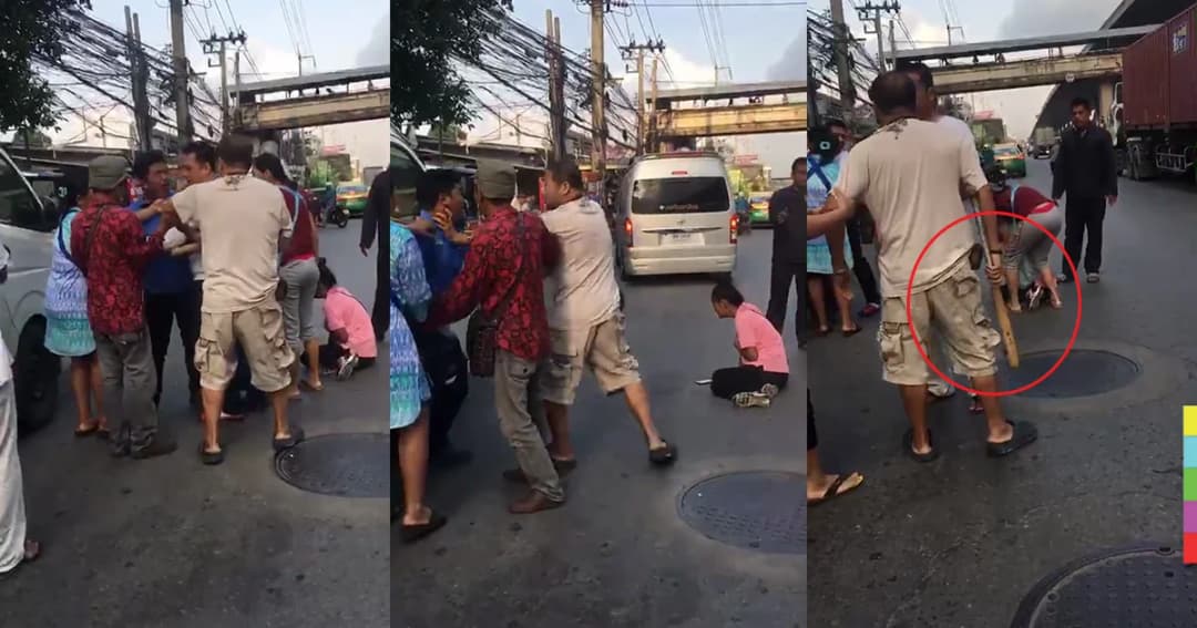 หนุ่มขี่จยย. ถูกรถตู้ปาดหน้าล้ม เจอคนขับถือ ‘ไม้เบสบอล’ ขู่