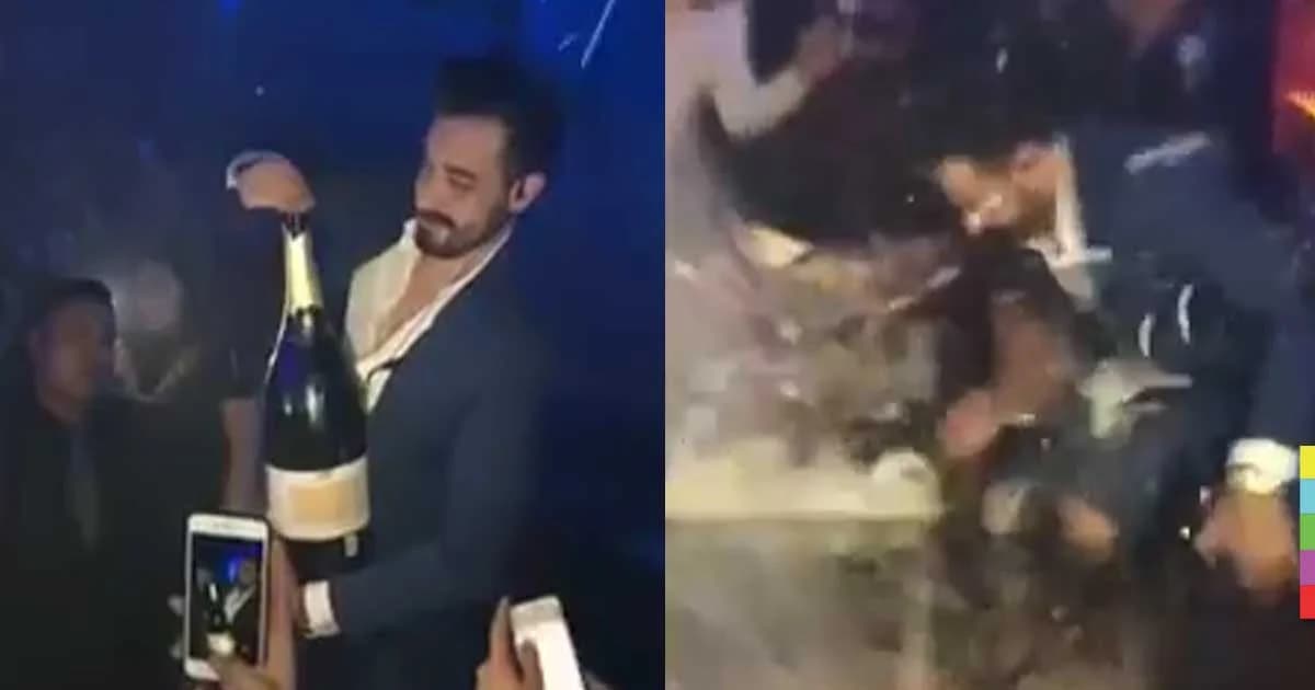 หนุ่มพลาดท่า ! เปิดแชมเปญขวด 1.3 ล้านบาท ลื่นหลุดมือตกแตก