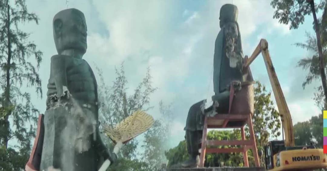 รื้อแล้ว ! รูปหล่อ ‘หลวงพ่อแช่มวัดฉลอง’ หลังถูกร้องผ่านโซเชียลมีขนาดไม่สมส่วน