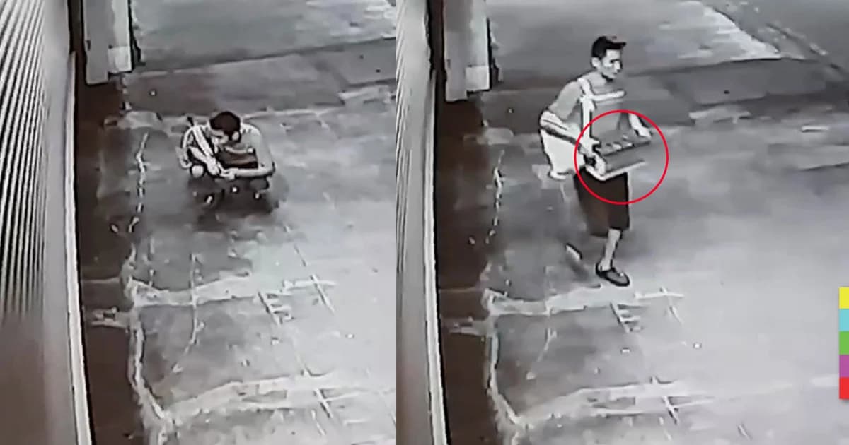 ทำเนียน ! โจรแสบฉกแบตเตอรี่รถยนต์ ในร้านหน้าตาเฉย