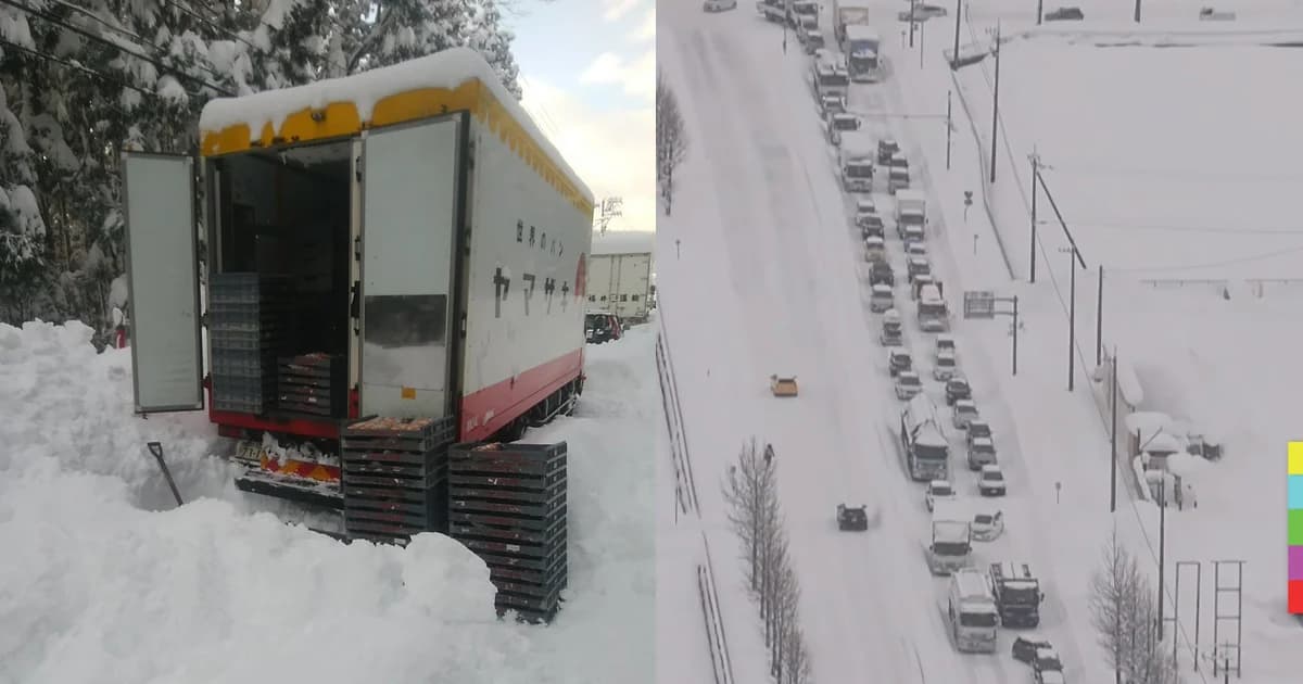 ร้านขนมญี่ปุ่นใจดี แจกขนมปังเพื่อนร่วมทางขณะรถติด จากเหตุหิมะตกหนัก