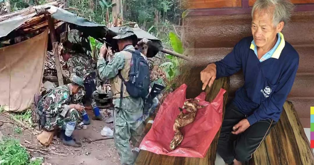 รวบพรานชาวม้ง ขณะนั่งย่างเนื้ออีเห็นกลางป่า ! พร้อมอาวุธล่าสัตว์