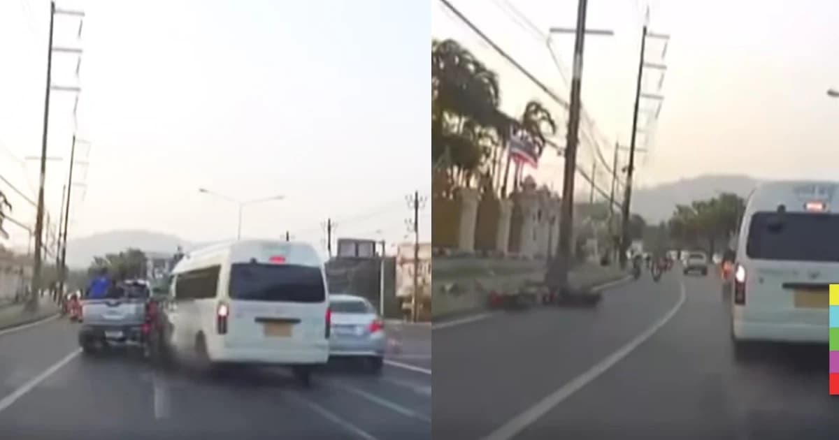 รถตู้ปาดซ้ายชนกระบะ จยย.เบรกไม่ทันชนซ้ำ ร่างกระเด็น