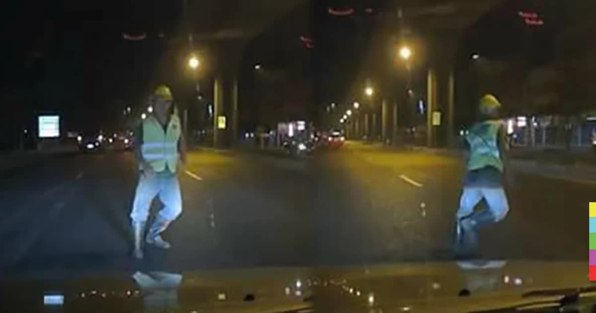 ชายวิ่งตัดหน้ารถหวังให้ชน พอไม่ชนเลยวิ่งกลับที่เดิม