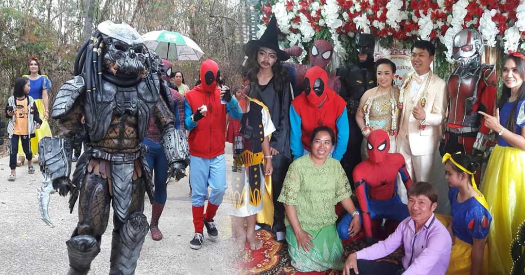 งานเราต้องแปลก ! เจ้าบ่าวสวมชุดพรีเดเตอร์ รวมยอดมนุษย์ขอสาวแต่งงาน