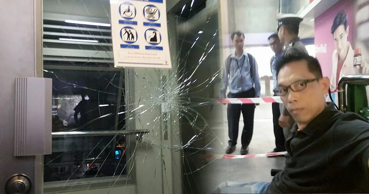 ‘ชายพิการ’ ชกกระจกลิฟต์บีทีเอสประท้วง