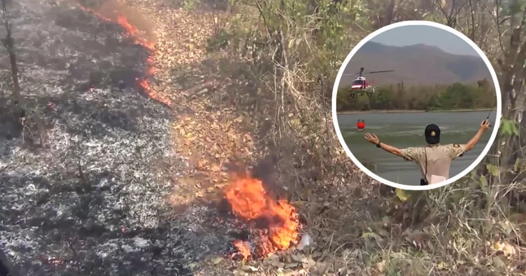 ลำปางอ่วม ! ระดมทั้งคนทั้ง ฮ. ดับไฟป่าดอยพระบาท “วอดอีก 300 ไร่”