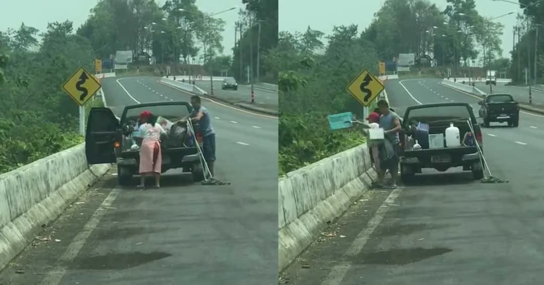 หนุ่มสุดทน ! เจอ ผัว-เมีย ทำเนียน จอดรถทิ้งขยะข้างทาง