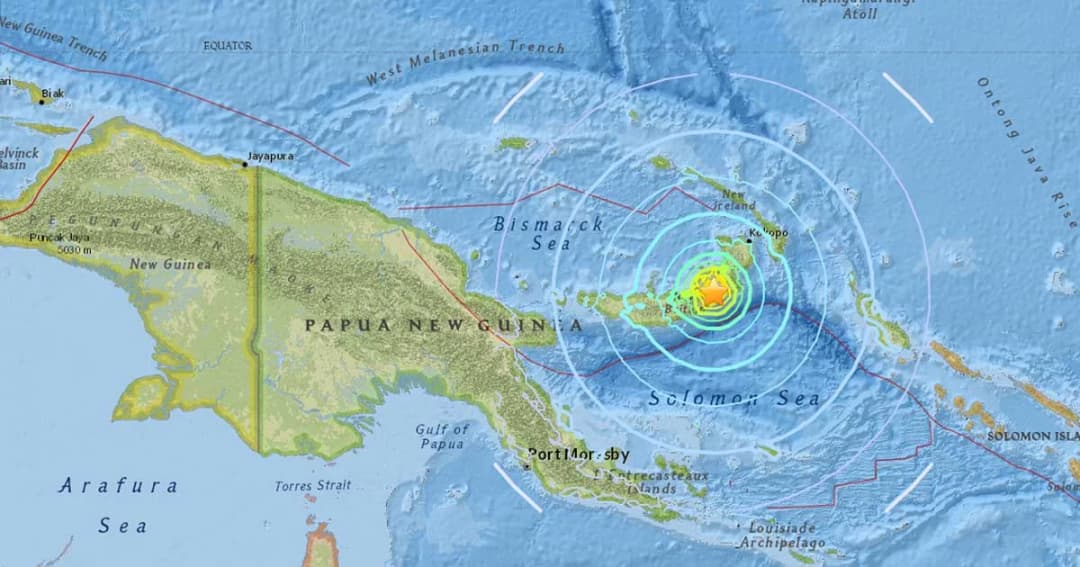 เกิดเหตุแผ่นดินไหวขนาด 6.9 บนเกาะของปาปัวนิวกินี