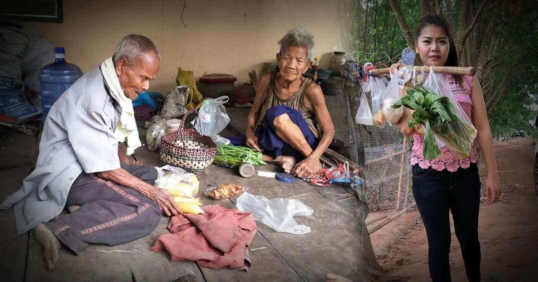 สาวใจบุญ ! ช่วยชายชราเดินเท้าครึ่งวัน ไปขอข้าวให้เมียกิน