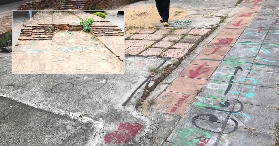 ‘อิฐโบราณ อยุธยา’ ถูกพ่นสี จองพื้นที่ขายของ จนท.เทศบาล มี่เอี่ยว