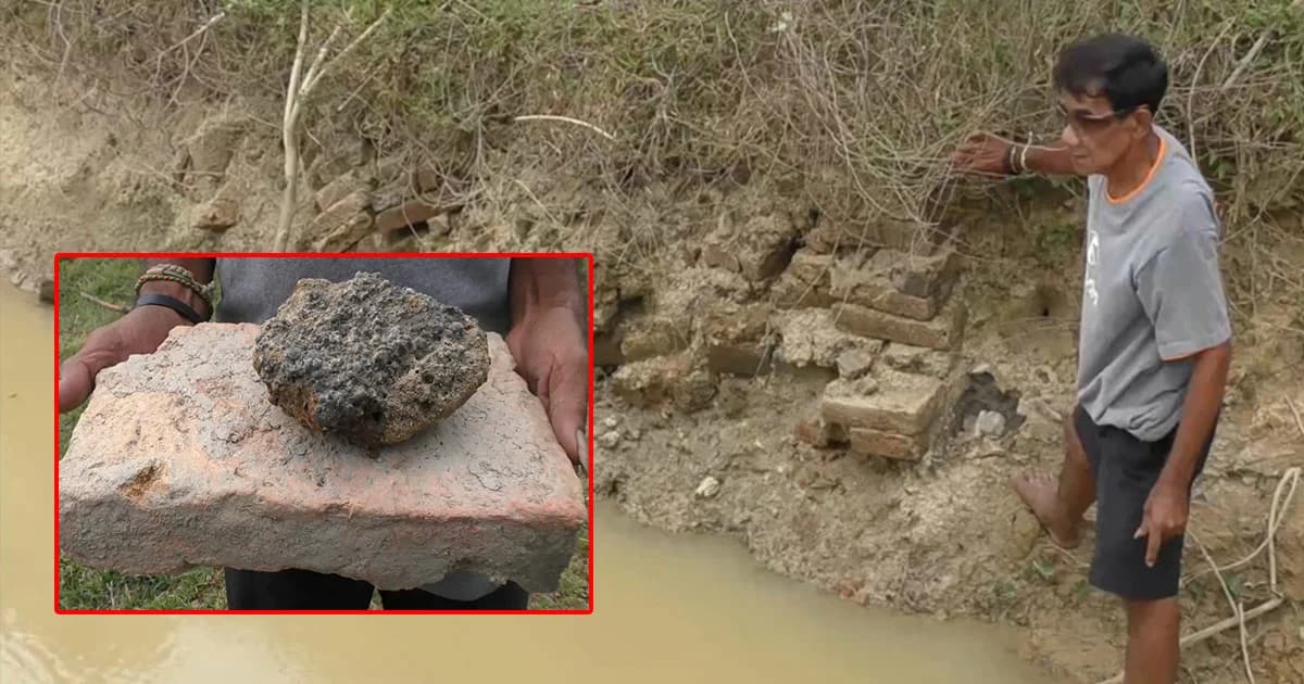 ฮือฮา ! พบซากอิฐโบราณ ริมคลองระบายน้ำในทุ่งนา