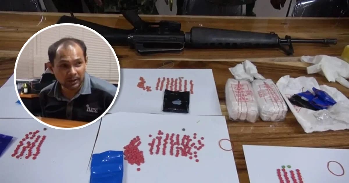 บุกรวบ ! พ่อค้ายาคาบ้านพัก พบยาบ้า 1.5 แสนเม็ด เอ็ม 16 หนึ่งกระบอก