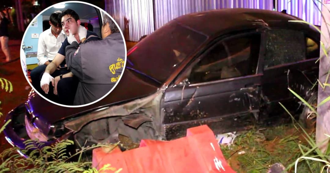 นศ.ซิ่งBMWเสียหลักพุ่งชนเก๋งและเสาไฟฟ้าหวิดตายยกคัน