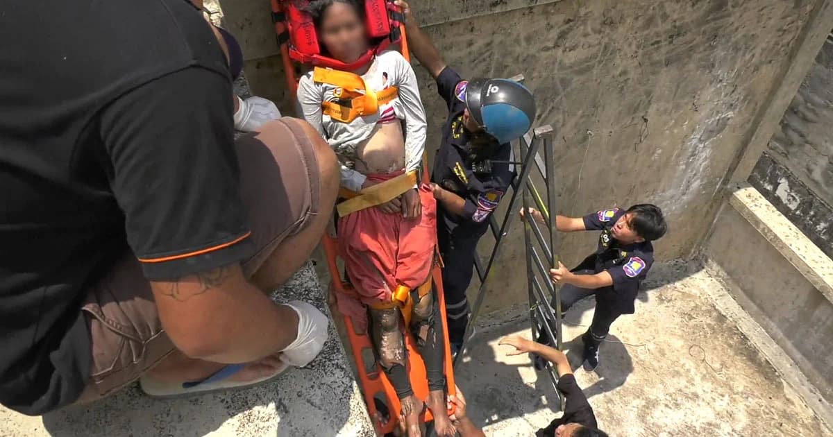 ‘ช่างสาว’ ขึ้นติดตั้งป้ายโครงเหล็ก พลาดถูกไฟช็อตสาหัส