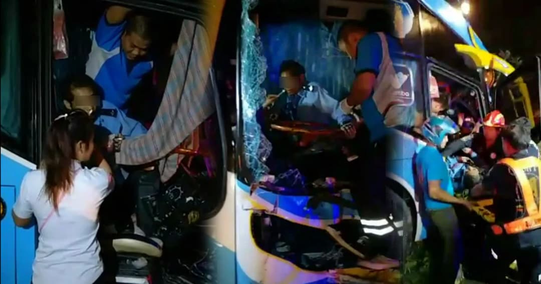 เบรกไม่ทัน! รถทัวร์กรุงเทพฯ-อุบลฯชนท้ายกระบะตัดหน้า เจ็บ 4 ราย